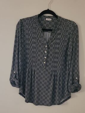 Westport Green & White Geometric Henley Blouse